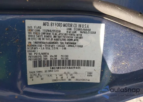 2004 Mercury Sable Gs z USA, uszkodzony, nr VIN 1MEFM50U54A609405